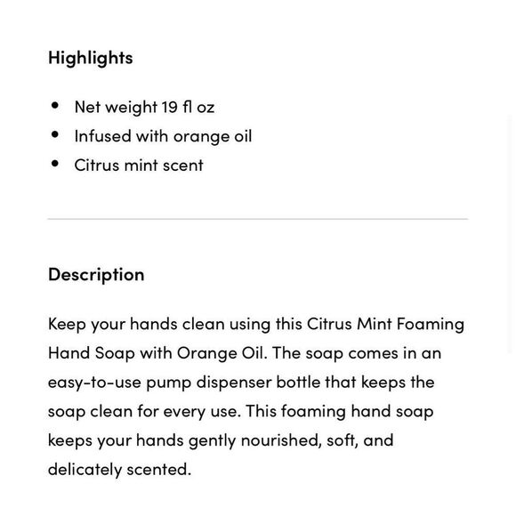 Citrus Mint Foaming Hand Soap w/Orange Oil 19 fl oz NWT Clean Formula Soft Hands - Picture 2 of 4